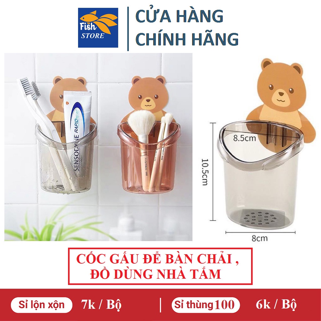 (Có Bán Sỉ) Cốc cắm bàn chải kem đánh răng dán tường hình gấu