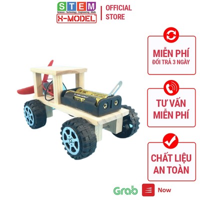 Đồ chơi sáng tạo STEM X-MODEL ST53 Xe ô tô gỗ 4 bánh cánh quạt có mui che cho bé