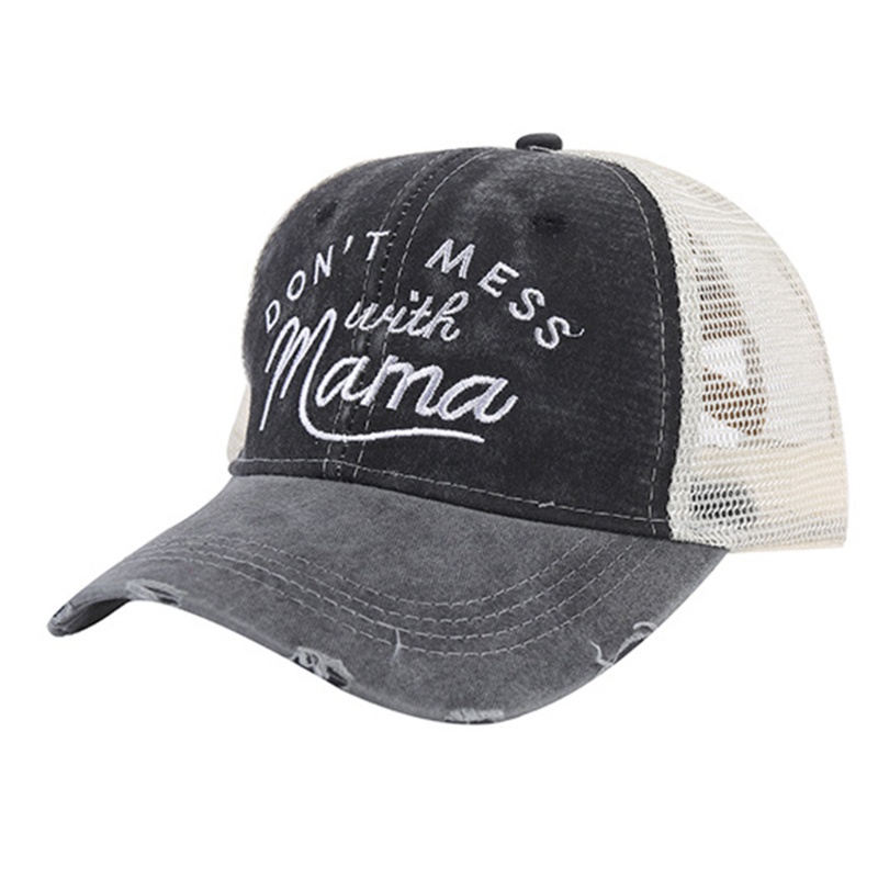 Mũ Lưỡi Trai Denim Phối Lưới Thêu Chữ Phong Cách Vintage