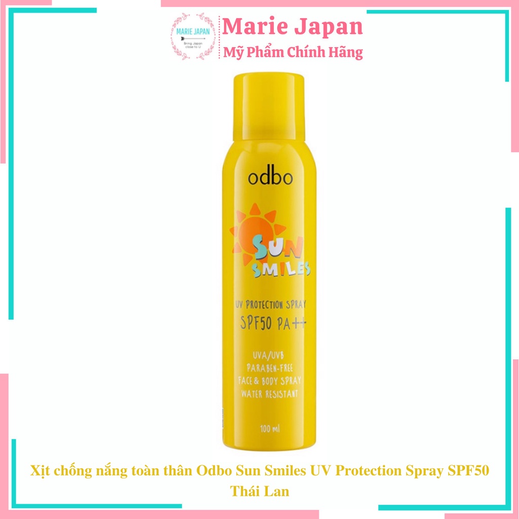 Xịt chống nắng Odbo Sun Smiles Nâng Tông Sáng Da toàn thân SPF50 Chai 100ml Thái Lan