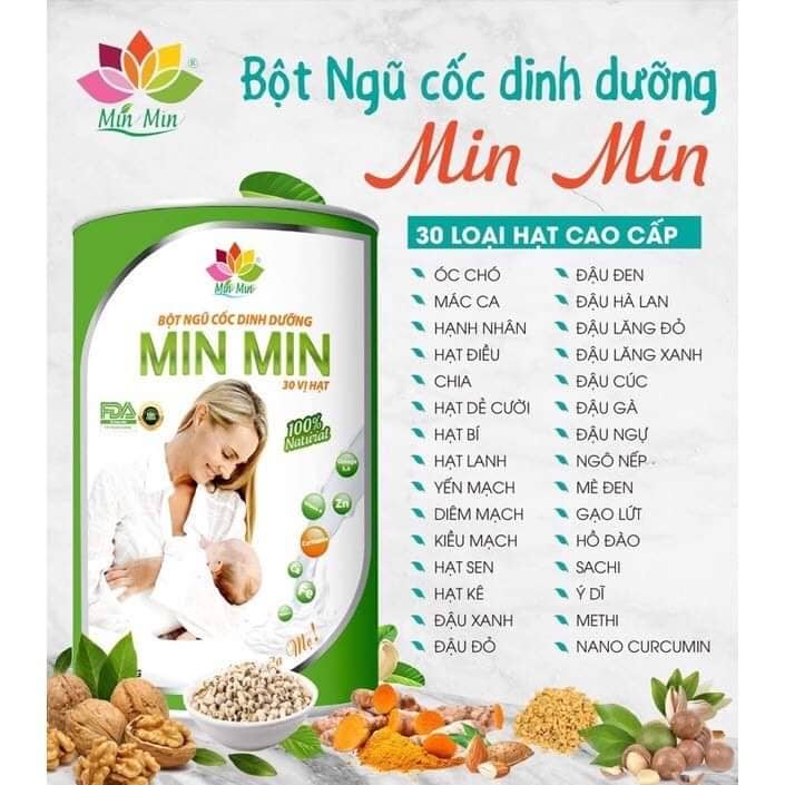Ngũ cốc lợi sữa Min Min dành cho phụ nữ sau sinh loại 30 hạt cao cấp - Bột ngũ cốc hộp 500g