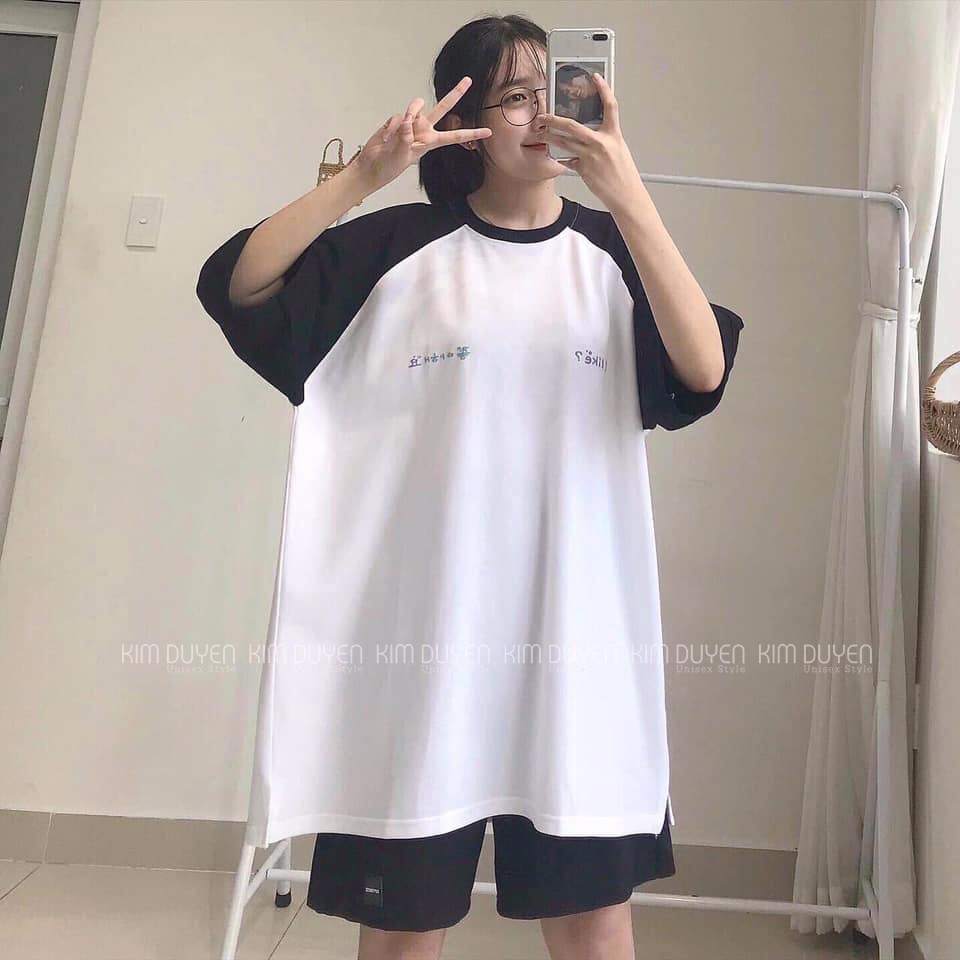 Set Bộ Áo Thun Kèm Quần Áo Thun Tay Phối Lỡ Form Rộng Unisex 38-65kg Nam Nữ