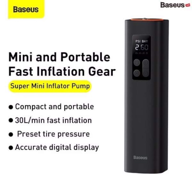Máy bơm lốp xe hơi ôtô Baseus Energy Source Inflator Wireless Intelligent Air Pump và Baseus Super Mini Inflator Pump