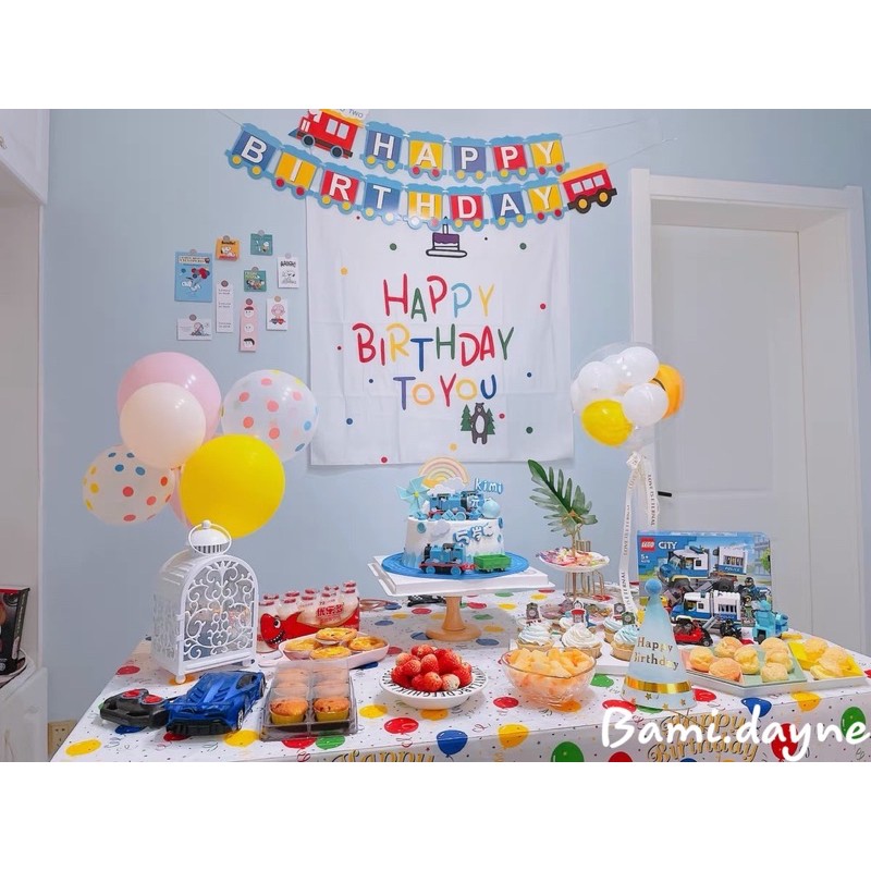 Phông vải trang trí sinh nhật Happy Birthday phong cách Hàn Quốc