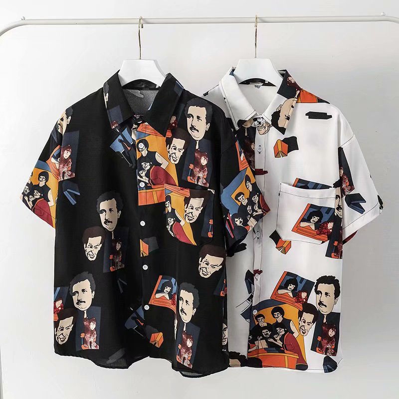 IELGY Retro Hong Kong Style Print Top Pocket Wind Original T-Shirt Character Print Korean Version Of The Trend