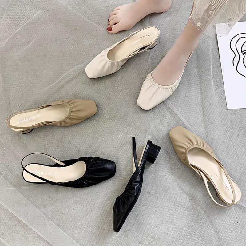 Giày sandal  sục đế thấp mũi vuông thanh lịch cho chị em công sở