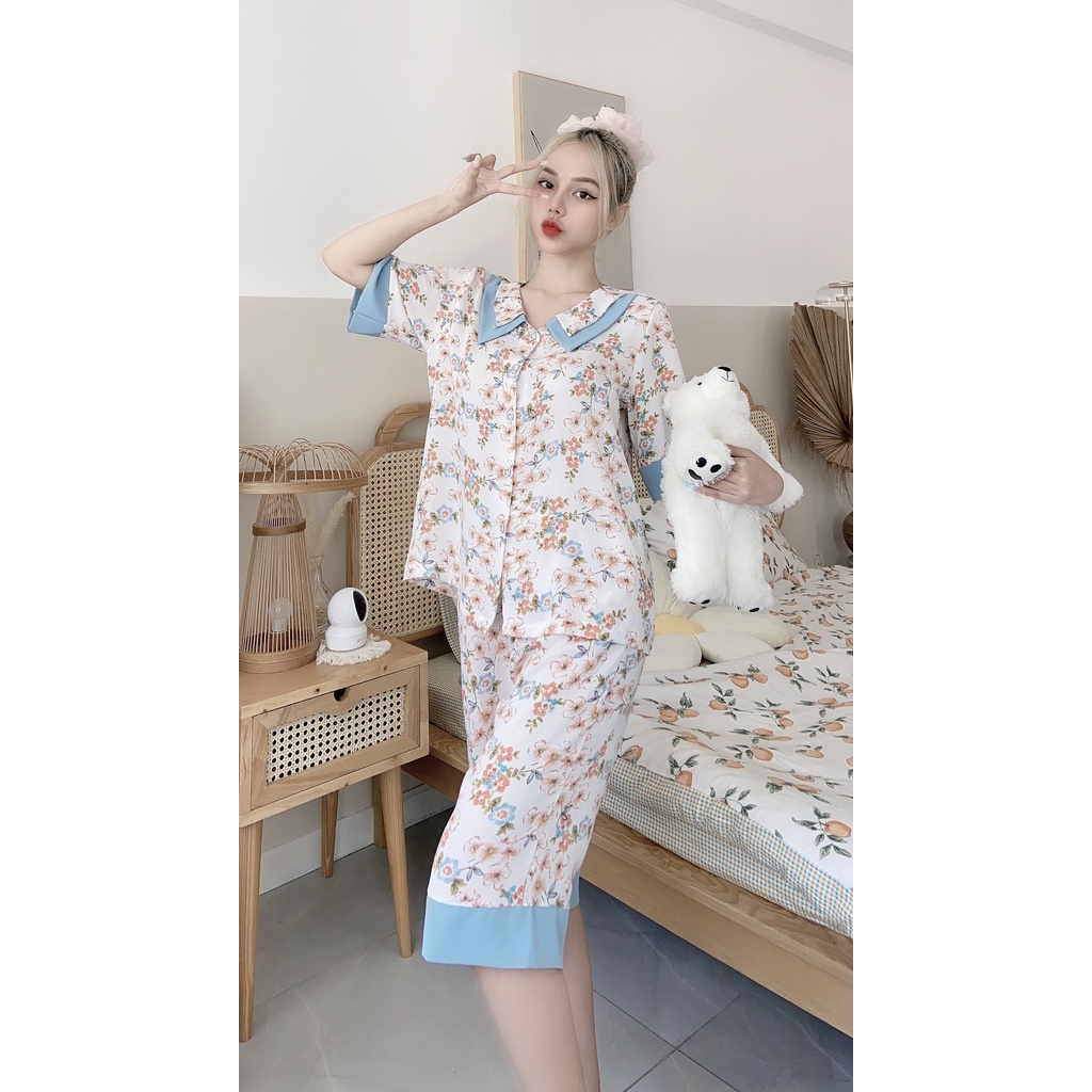 Đồ Bộ Mặc Nhà VAYO,  Bộ Pijama Lụa Nữ Cao Cấp Quần Lửng Thời Trang Lụa Mềm Đẹp Ngắn Tay Dưới 70kg Có Size M L | BigBuy360 - bigbuy360.vn