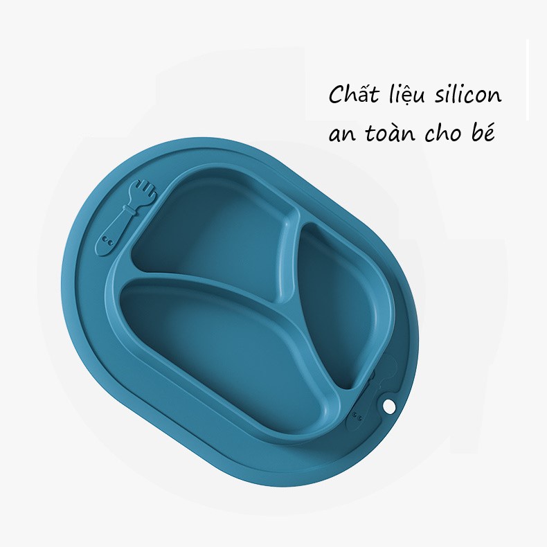 Khay Ăn Dặm Silicon 3 Ngăn Cho Bé Có Đế Hút Chống Trượt Chống Đổ An Toàn