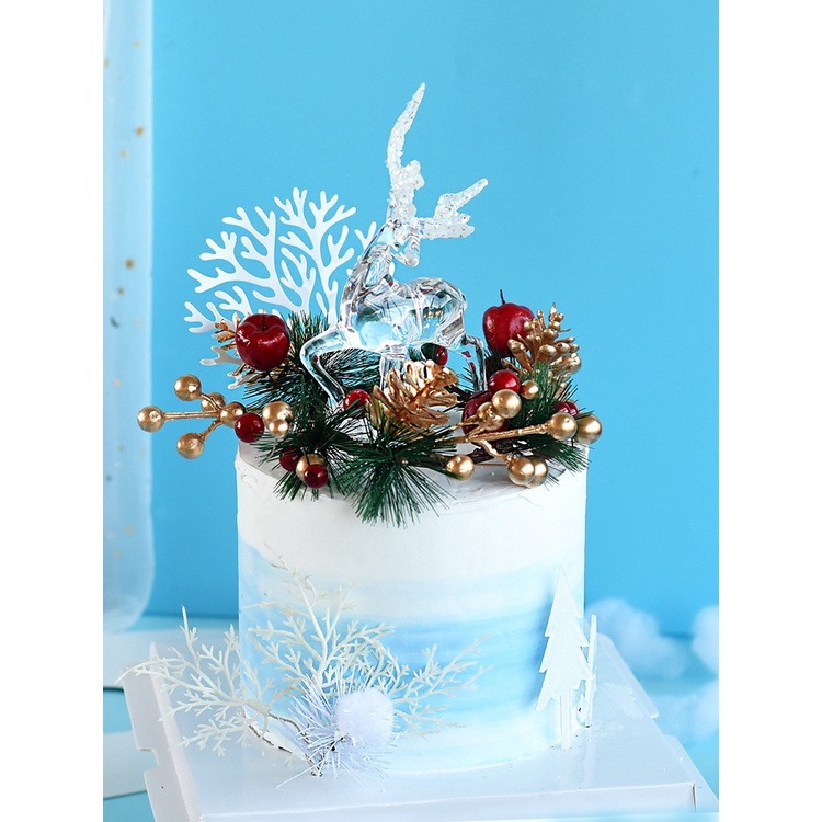 Phụ Kiện Trang Trí Bánh Sinh Nhật Giáng Sinh Hình Tuần Lộc Bằng Pha Lê Trong Suốt