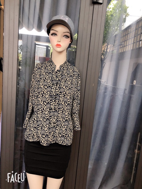 Áo sơ mi cổ tàu tay lỡ họa tiết combo 7
