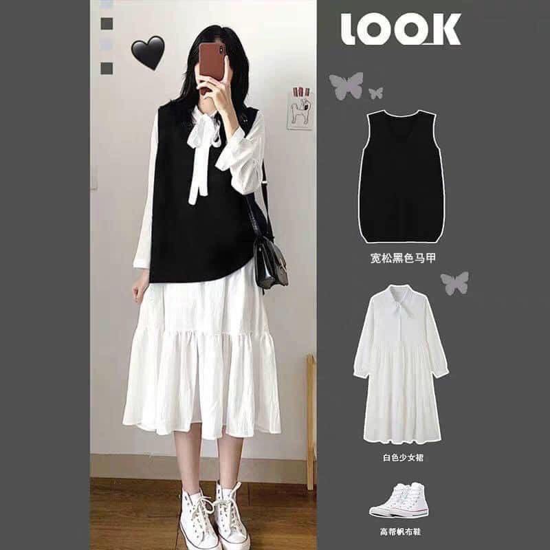 [Mã FAGREEN245 giảm 10% tối đa 30K đơn 99K] [ẢNH THẬT] Set váy tiểu thư kèm áo ghile ulzzang - B11 - jannahouse | BigBuy360 - bigbuy360.vn