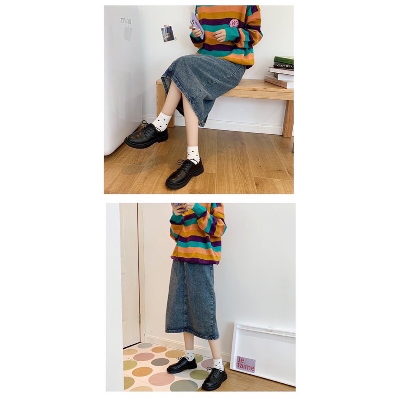 [Freeship] [hàng đẹp loại 1] CÓ SẴN giày vintage dây đen thêu ngang mã 005 có 2 mã đen bóng và đen nhám