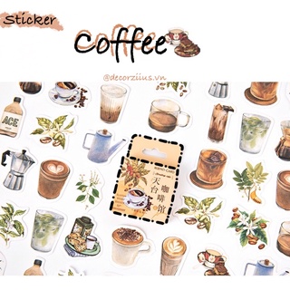 Hộp 45 Miếng Sticker Coffee Phong Cách Cổ Điển Trang Trí Sổ Tay, Bullet Journal