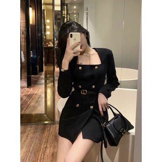 Đầm cổ vuông dài tat sang chảnh kèm belt