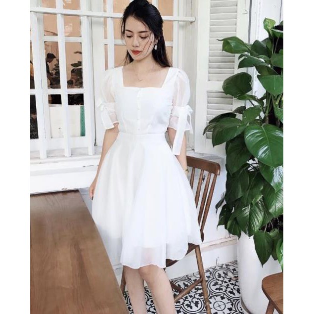 Đầm trắng dự tiệc tay nơ xinh xắn | BigBuy360 - bigbuy360.vn
