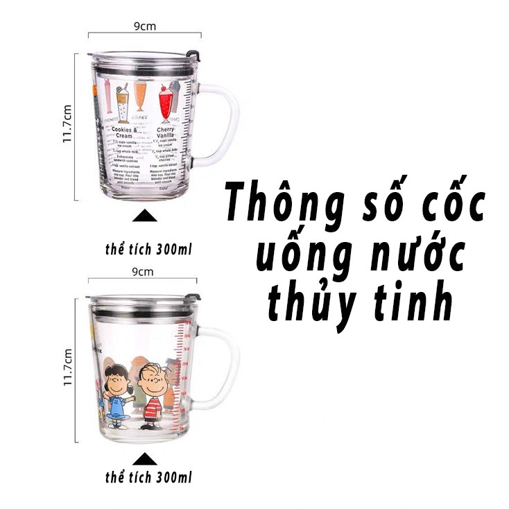 Cốc thủy tinh pha sữa cho bé có vạch chia thể tích 310ml có thể bỏ vào lo vi sóng