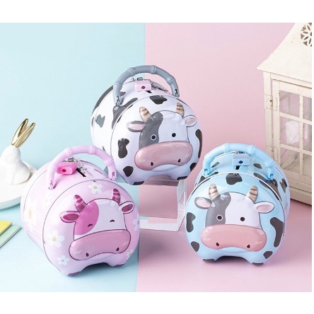 Két sắt mini hình nhân vật hoạt hình, mèo kitty cho bé đựng tiền tiết kiệm - có khóa, trang trí bàn học