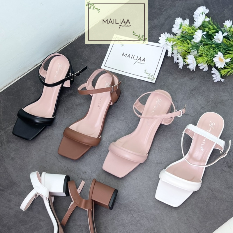 Sandal gót vuông 5 phân MAILIAA quai ngang phồng