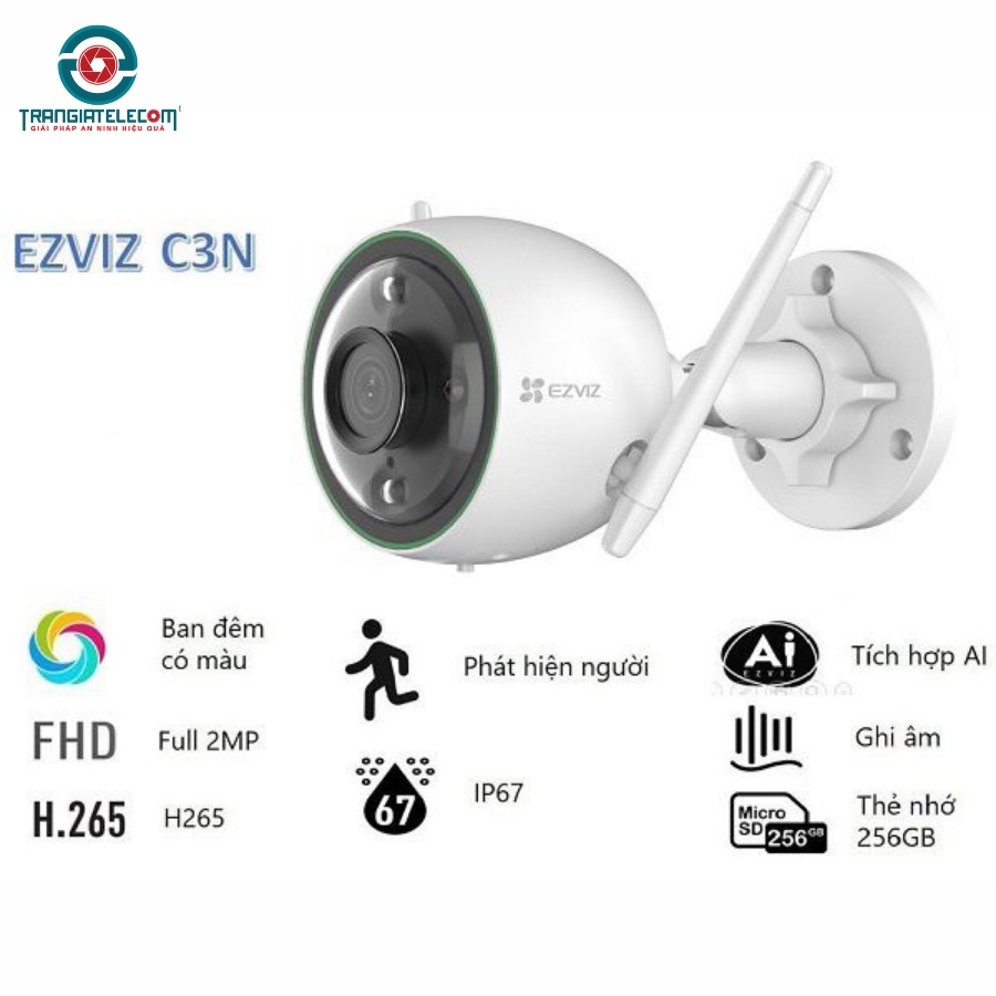 Camera ngoài trời Wifi tích hợp AI EZVIZ C3N , C3TN - TRANGIATELECOM