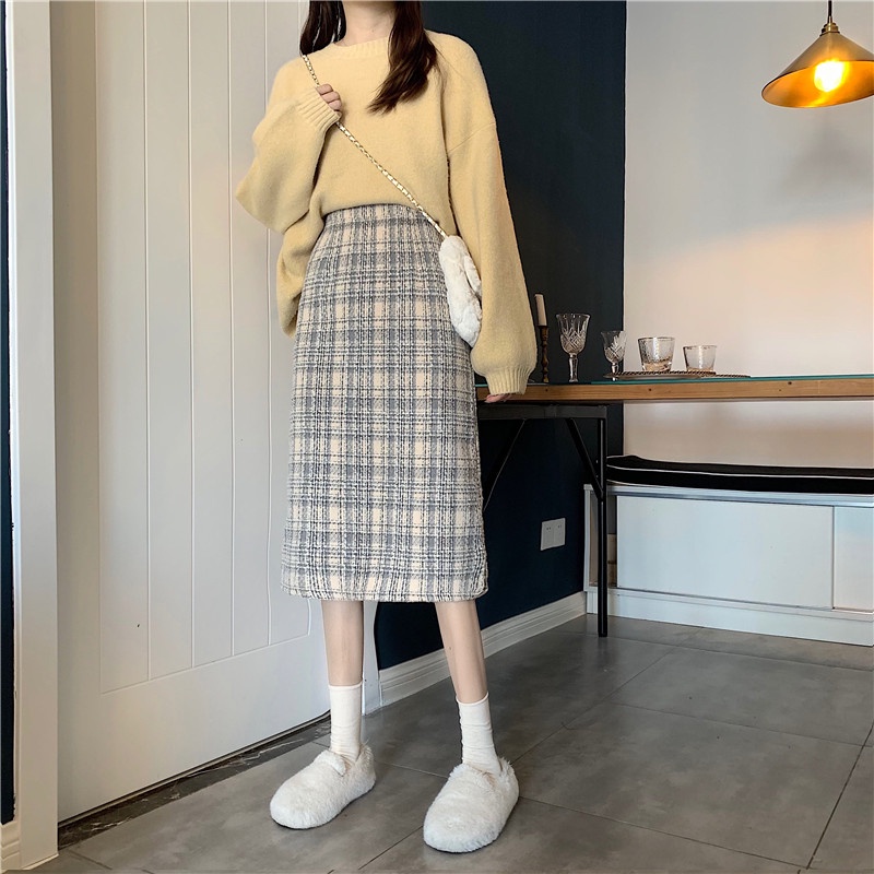 Chân váy dạ chữ A dáng ngắn + dài họa tiết kẻ ô phong cách hàn quốc thu đông 2021 - Uri13 | BigBuy360 - bigbuy360.vn