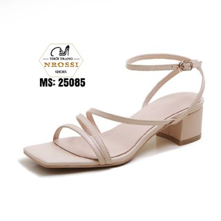 Giày Sandal gót vuông dây mảnh 5p màu trắng size lớn 40 41 42 43 44