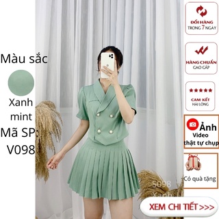 Set áo blazer chân váy xếp ly thiết kế hana -s098