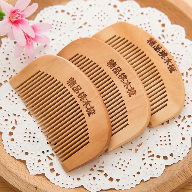 Lược gỗ xoan đào dày bỏ túi 8.7cm dạng cong răng mịn mát xa da đầu chống tĩnh điện tạo kiểu tóc cho salon