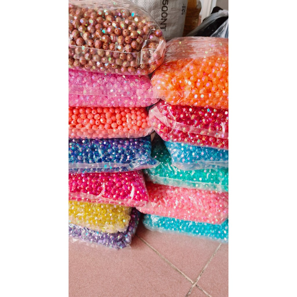 Khoảng 400 Hạt cườm góc cừ 8mm nhiều màu gói 100gr nhựa Acrylic