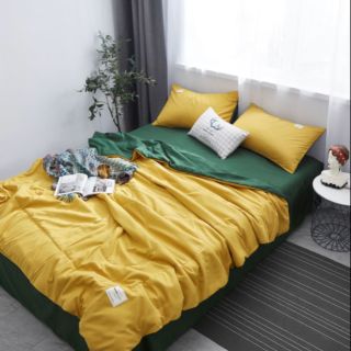 Bộ chăn ga gối Cotton đũi TC (tici) chăn hè trần bông liền ruột sẵn hàng