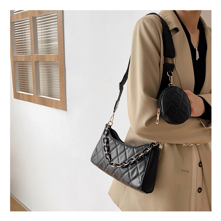 Túi đeo vai JASMIN NOIR dáng vuông cỡ nhỏ phối dây xích thời trang cho nữ
