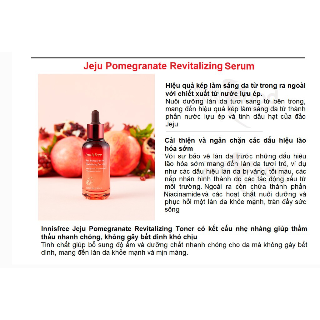 Tinh Chất dưỡng Lựu Đỏ Innisfree Jeju Pomegranate Revitalizing Serum 50ml Sáng Da, Ngăn Chặn Lão Hóa