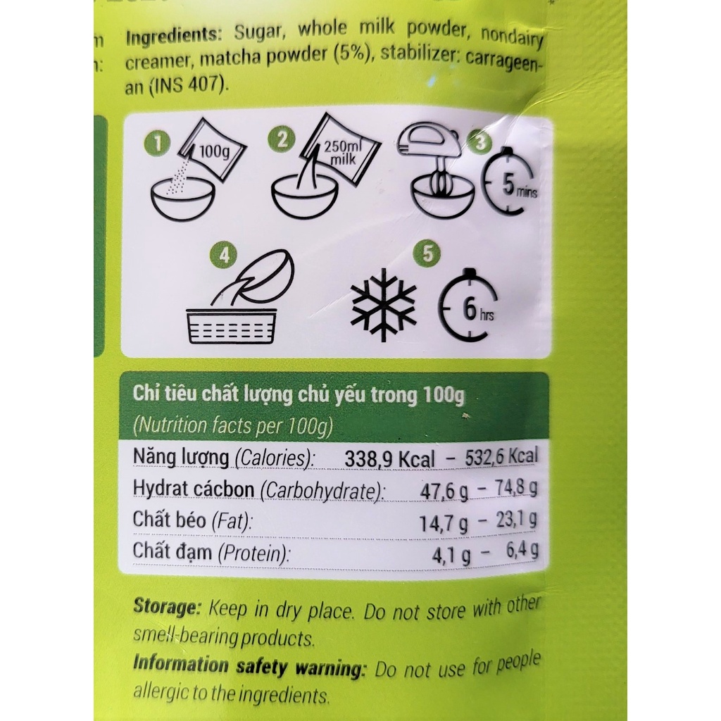 [Gói 100g – vị MATCHA ] BỘT LÀM KEM VIÊN [VN] BENUSCREAM Matcha Ice Cream Scoop Mix