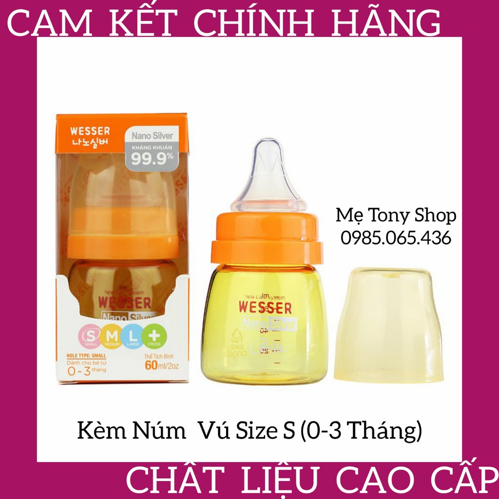 [An Toàn Cho Trẻ Sơ Sinh] Bình Sữa Cho Bé Sơ Sinh Wesser 60ml (0-3 tháng)