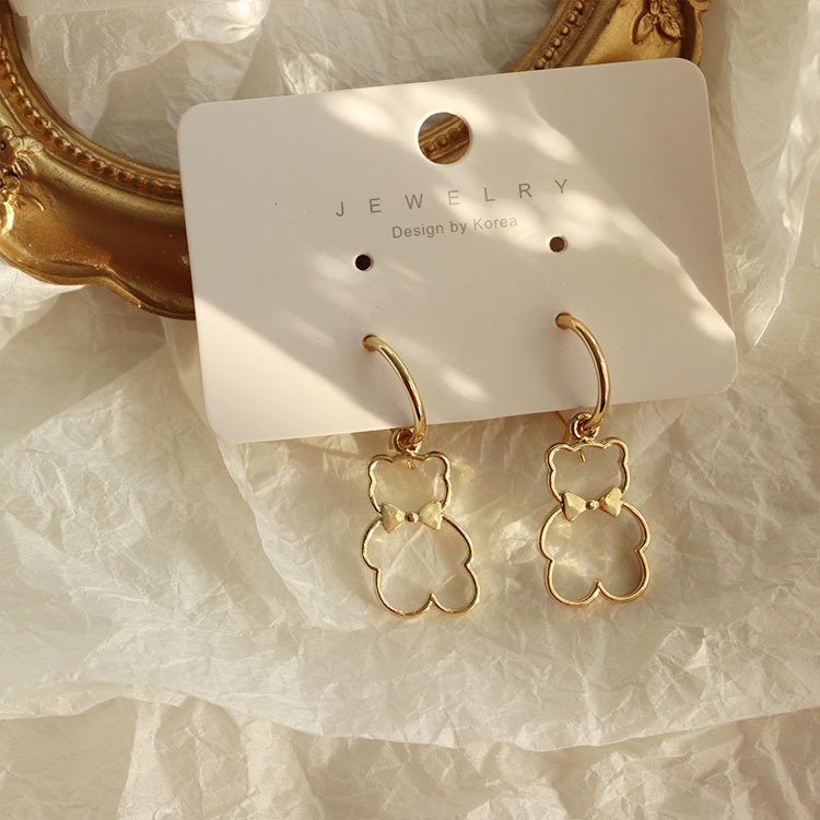 Bông Tai Hình Gấu Thắt Nơ Bằng Kim Loại Dễ Thương Phong Cách Hàn Quốc Cho Nữ