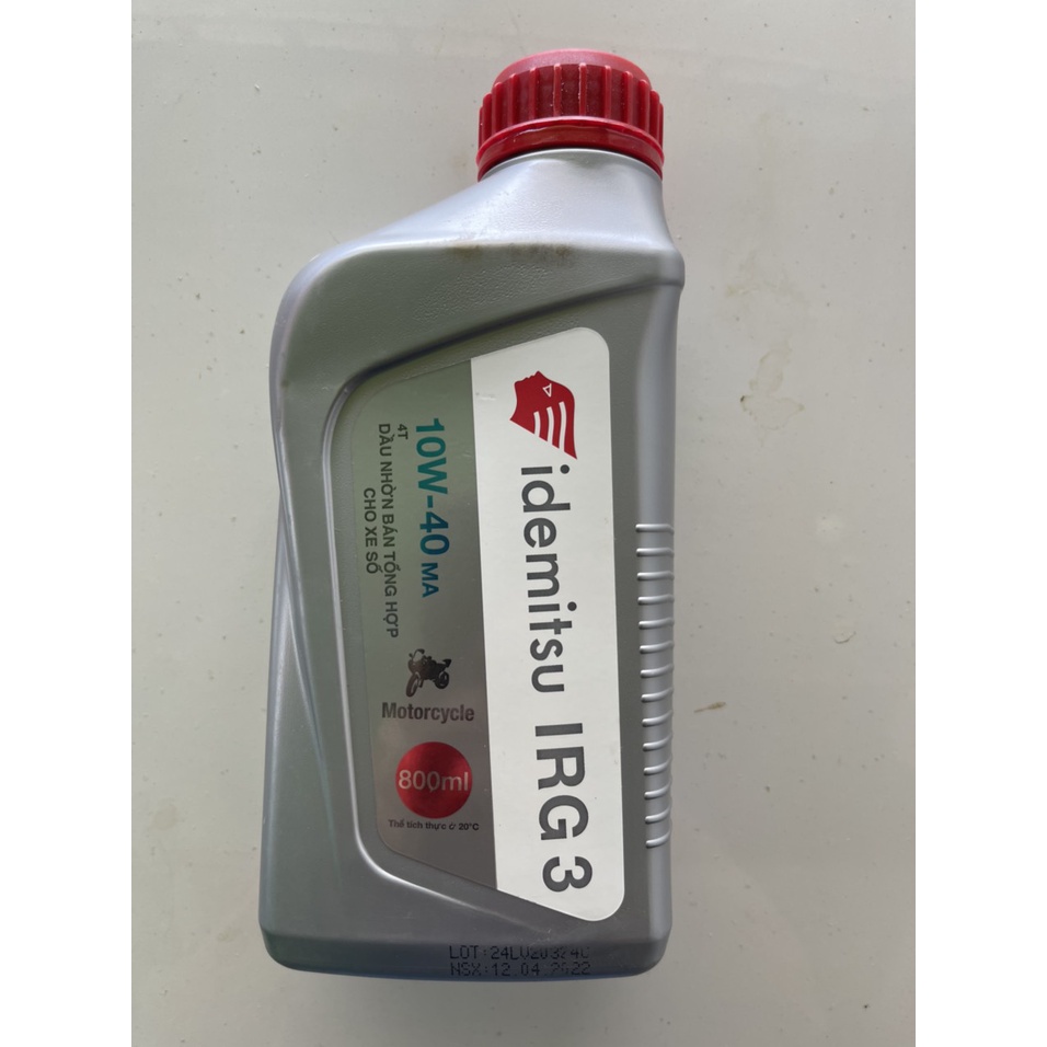 Dầu nhớt, Dầu nhờn Xe Máy Xe Số Bán Tổng Hợp IRG3 thương hiệu IDEMITSU 10W-40 SL/MA 800ml