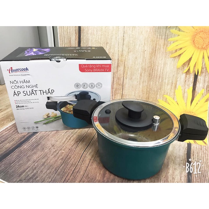 NỒI HẦM CÔNG NGHỆ ÁP SUẤT THẤP AMERCOOK USA 24CM 6 LÍT