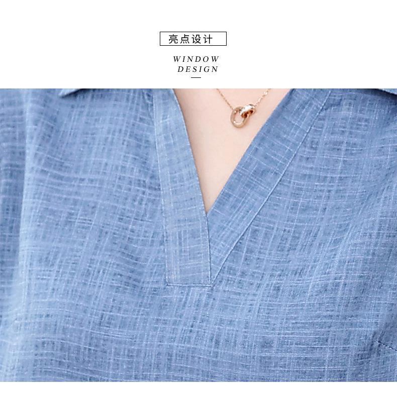 Áo thun cotton lanh ngắn tay thời trang mùa hè cho phụ nữ trung niên