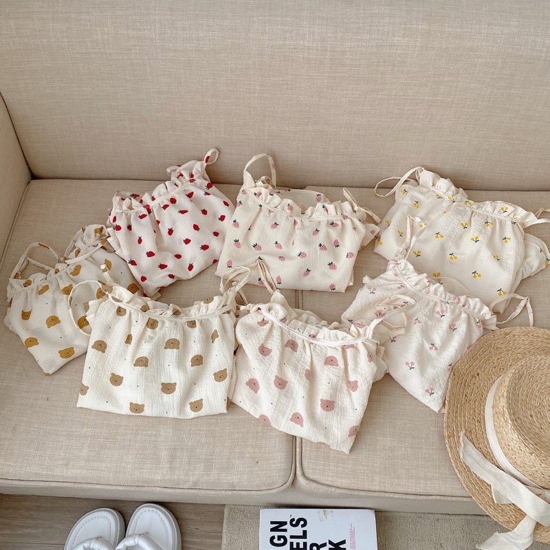 Set pijama 2 dây xinh xắn thoáng mát. Bộ ngủ nữ dễ thương pyjama