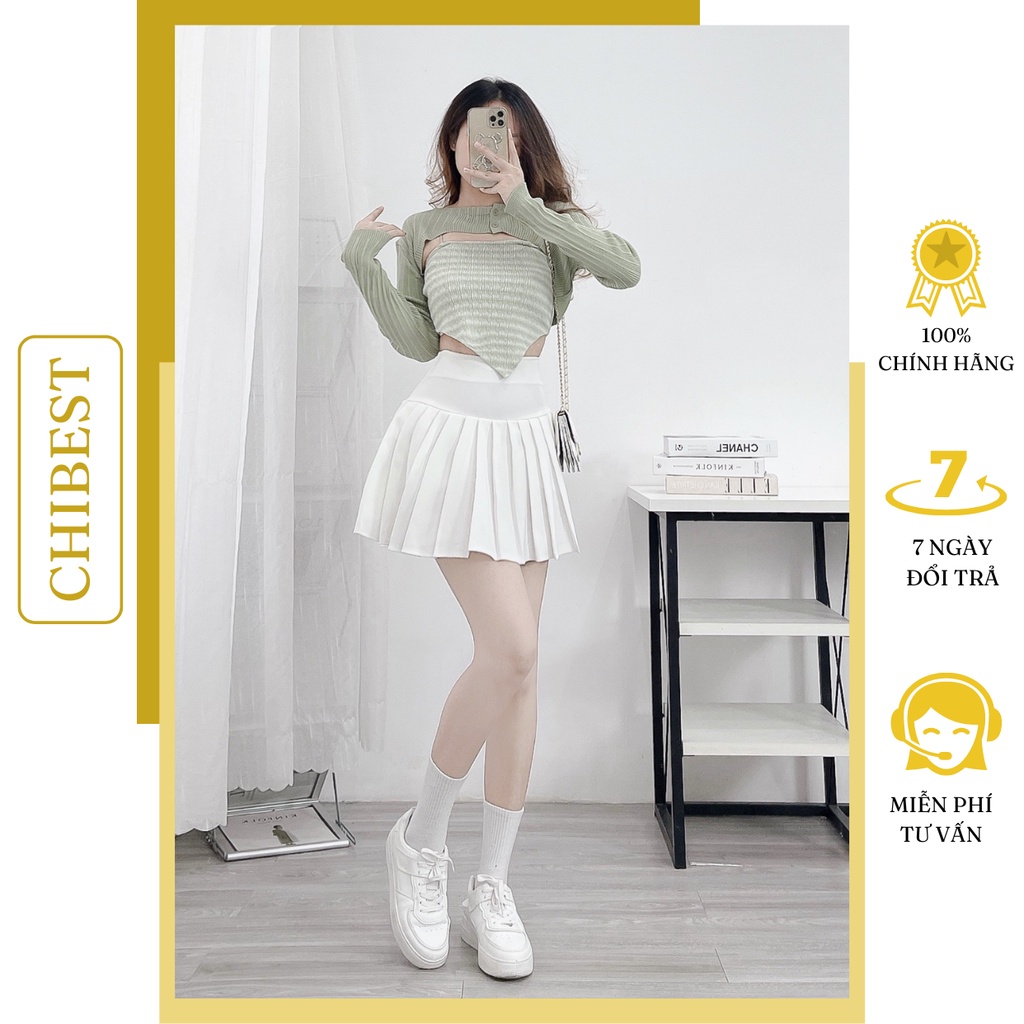 Set len áo 2 dây vạt bầu kèm khoác cardigan khoét ngực sexi CHIBEST QCB77