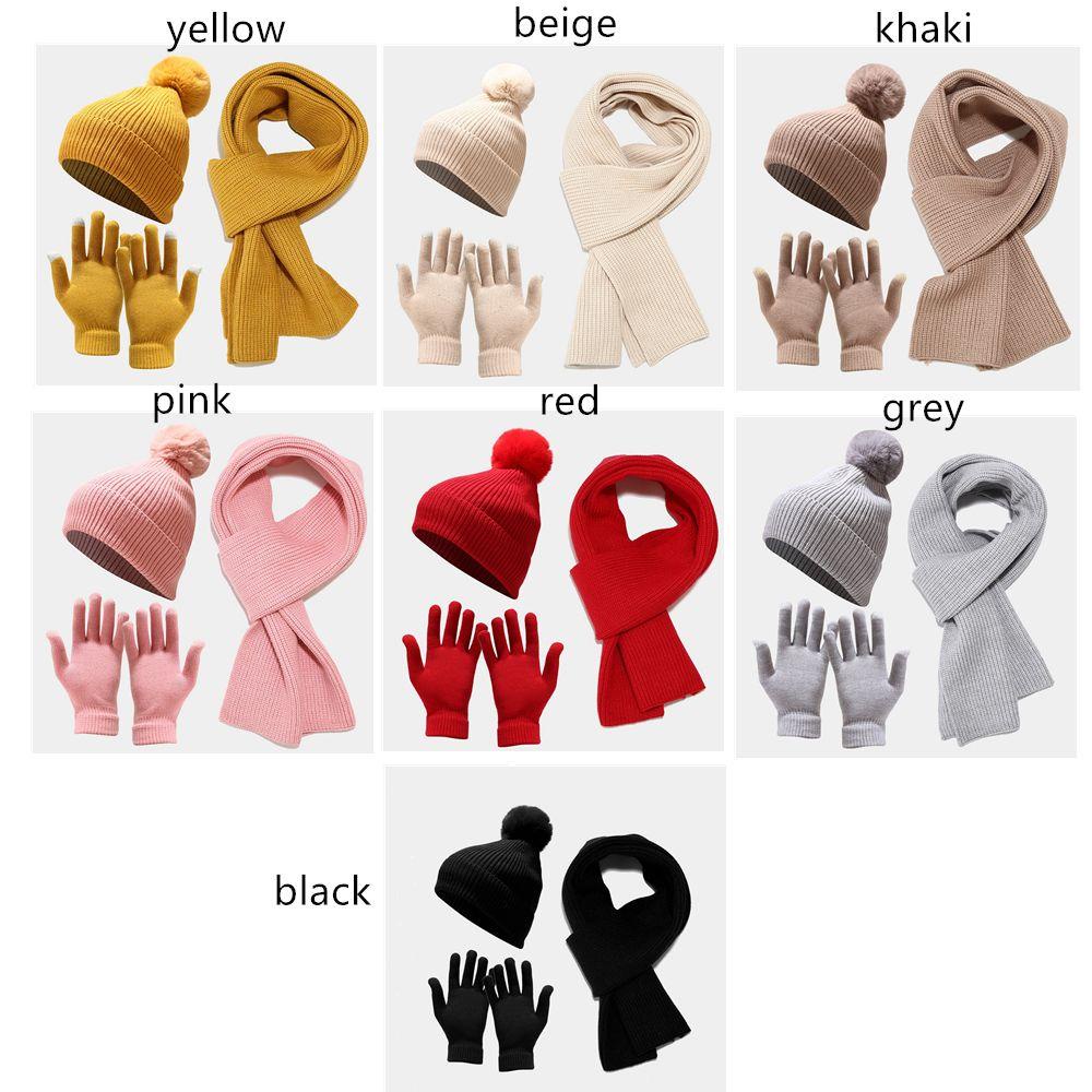 Set Mũ beanie Kèm Găng Tay + Găng Tay + Găng Tay Cảm Ứng Thời Trang Mùa Đông