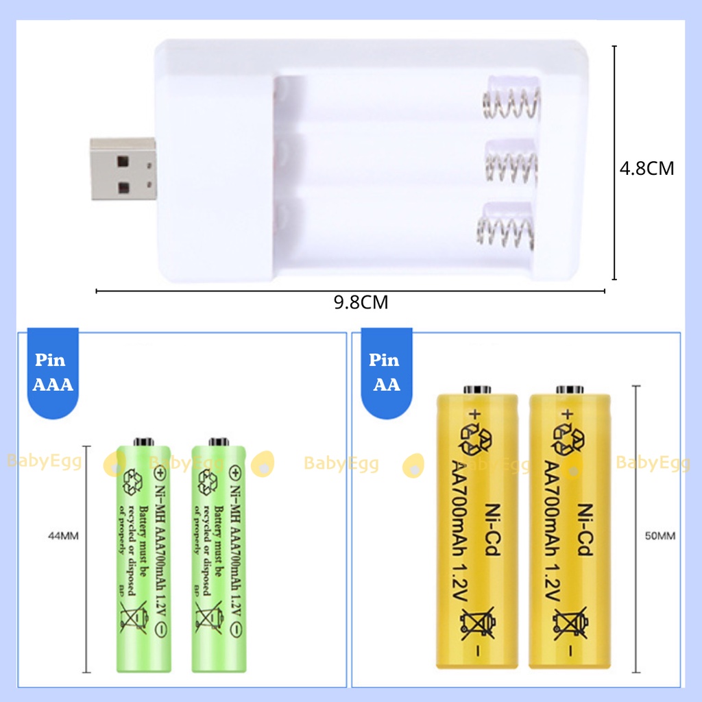 Pin sạc dùng lại nhiều lần kích thước pin tiểu AA pin nhỏ AAA pin tự sạc đầy, bộ sạc pin USB