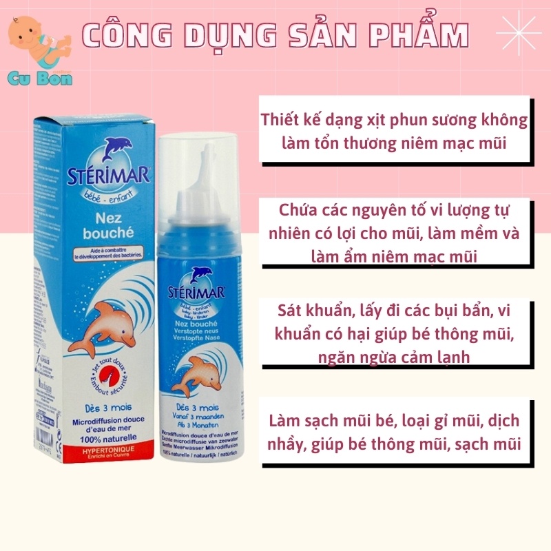 Xịt muối biển cá heo vàng và cá heo cam 100ml vệ sinh mũi cho bé từ 0-3 tuổi Stérimar, Pháp