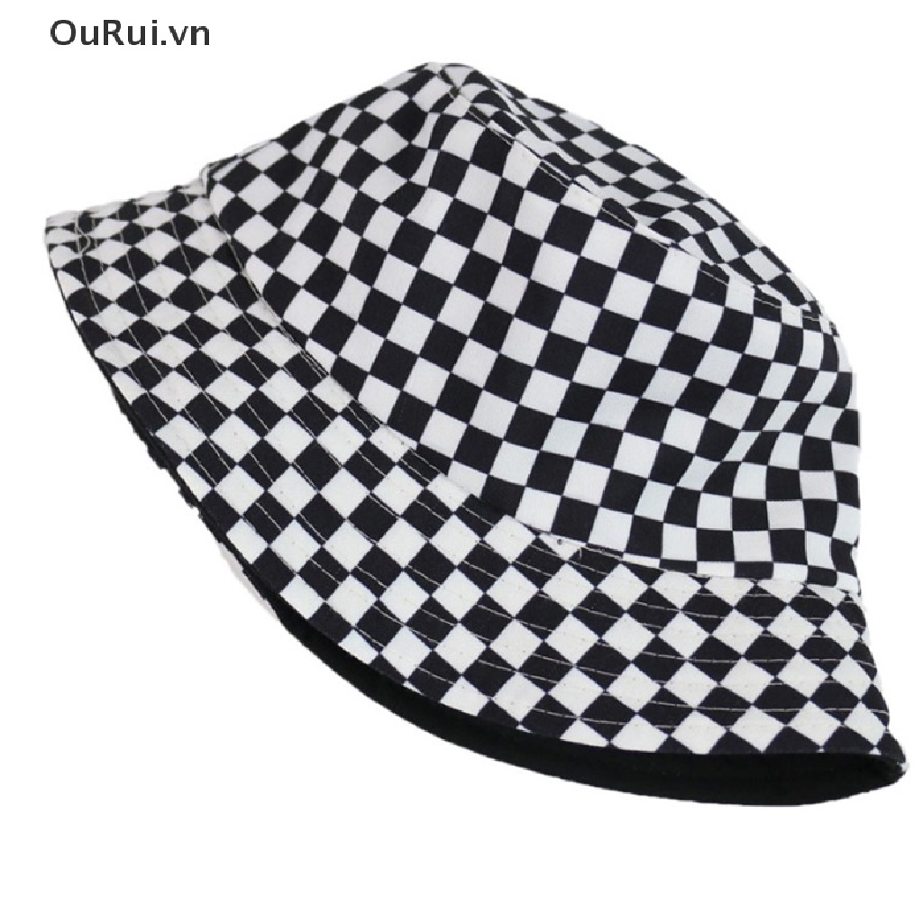 Mũ Bucket Họa Tiết Sọc Caro Trắng Đen Thời Trang Cho Nam Và Nữ