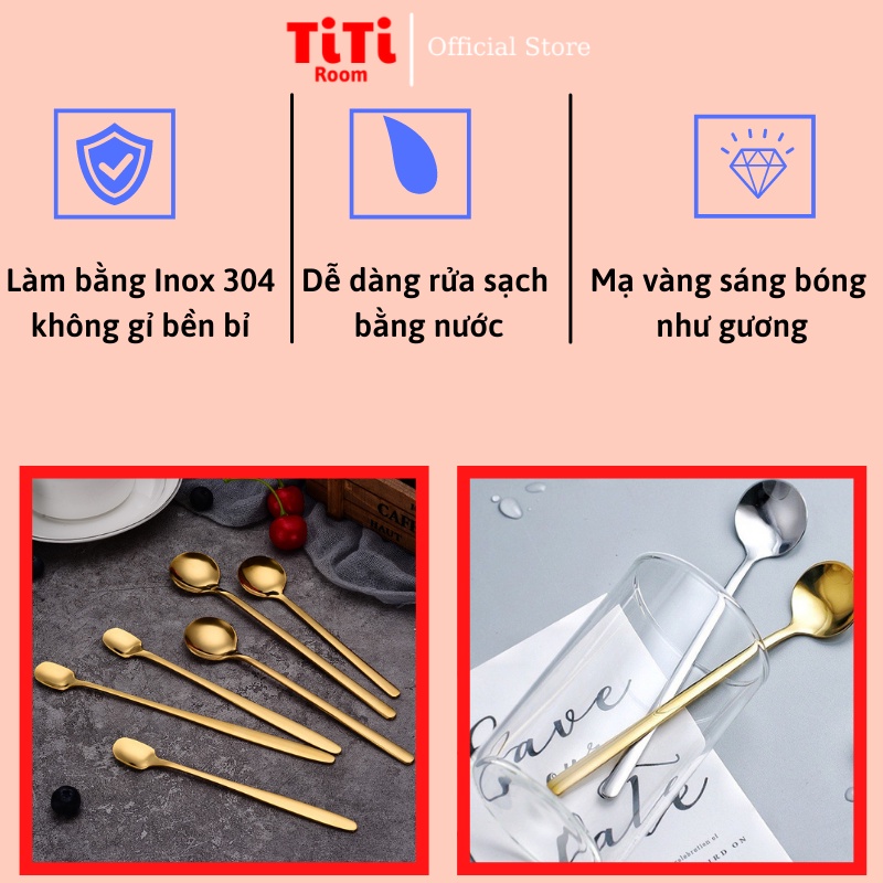 Thìa inox mạ vàng pha cà phê cao cấp sang chảnh Hàn Quốc Muỗng pha trà dễ thương TiTi Room