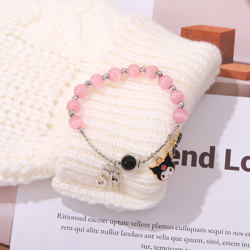 SANRIO Vòng Tay Chuỗi Hạt Mắt Mèo Màu Hồng Dễ Thương Cho Cặp Đôi