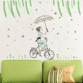 Decal dán tường cô gái che ô trong mưa cho bé XL7220