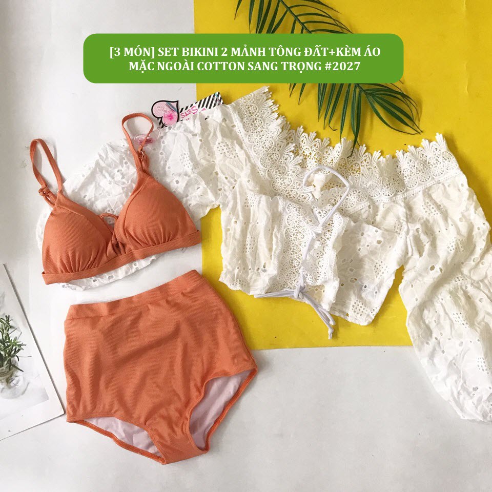 (Hàng Nhập) SET 3 MÓN -BIKINI 2 MẢNH TÔNG ĐẤT+GỒM ÁO MẶC NGOÀI  #2027