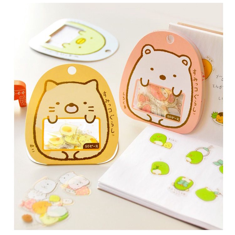 Túi 50 nhãn dán sticker hình gấu, gà, cừu, mèo san - x  sumikko gurashi cute