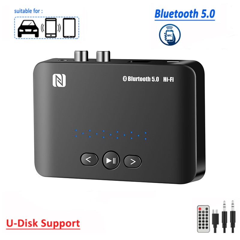 Thiết Bị Nhận Tín Hiệu Âm Thanh Không Dây 3.5mm 2RCA AUX Bluetooth 5.0 NFC Cho Loa HIFI / Xe Hơi Kèm Điều Khiển Từ Xa