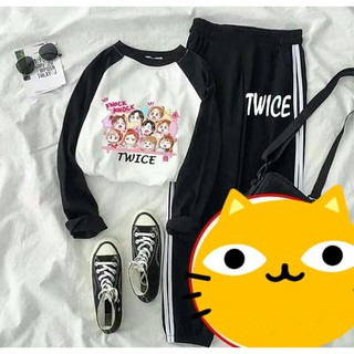 Bộ quần áo TWICE áo chipi TWICE tay raplang quần sọc in theo yêu cầu